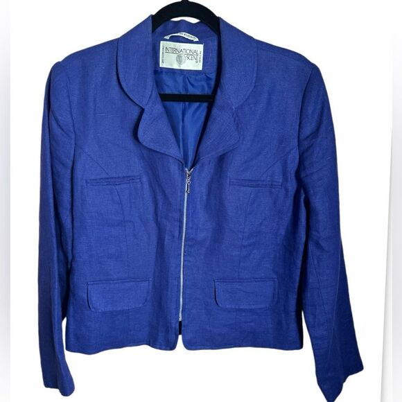 International Scene Blue Zip Blazer Size 9/10 - Picture 1 of 5